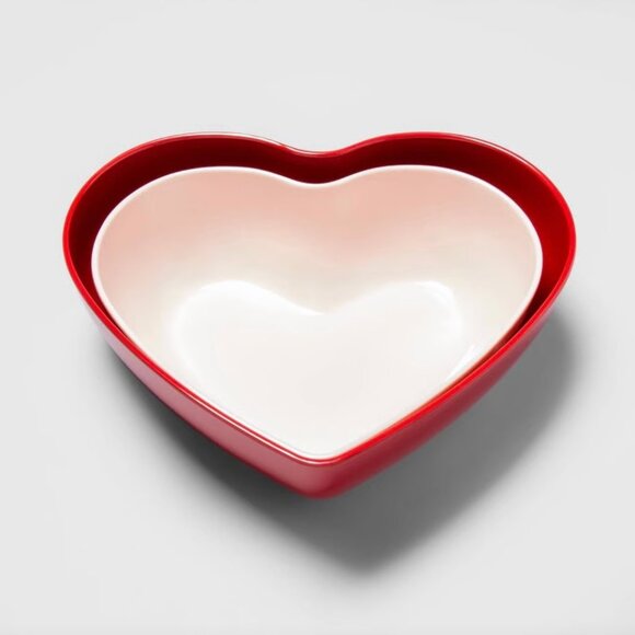 Set of 2 Opalhouse Melamine Heart Shaped Nesting Bowls in Red & Pink - Picture 2 of 8